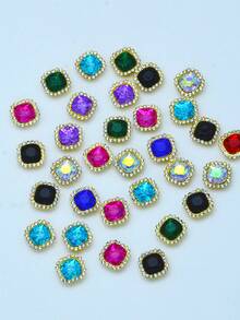 50pcs Multi-Color Square Rhinestone Decorations, Handmade Craft Accessories, Suitable For Shoes, Bags, Clothing, Cosmetic Gift Box Decoration (10mm) - Multicolor - View 5