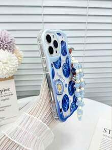 1pc Cream Textured Wavy Edge Blueberry Painted Thick Shockproof Painted Phone Case With Decorative Beaded Bracelet, Compatible With IPhone 16/11/16pro/16plus/16promax/16e/15Promax/13/14/12/XS/XR/7G/8P, Galaxy S25/S25PLUS/S25 Ultra/A16/A36/A26/A56/A50/A12/A32/A52/A72/A51/A21S/A13/A14/S24/S24PLUS/S24Ultra,S22/A52/A53/A54/A55S23/, 11/12Pro/12/12X/13Pro/14Pro/15Pro/, 10/9/Note9/12c/Note11pro/Note8Pro - Multicolor - View 4