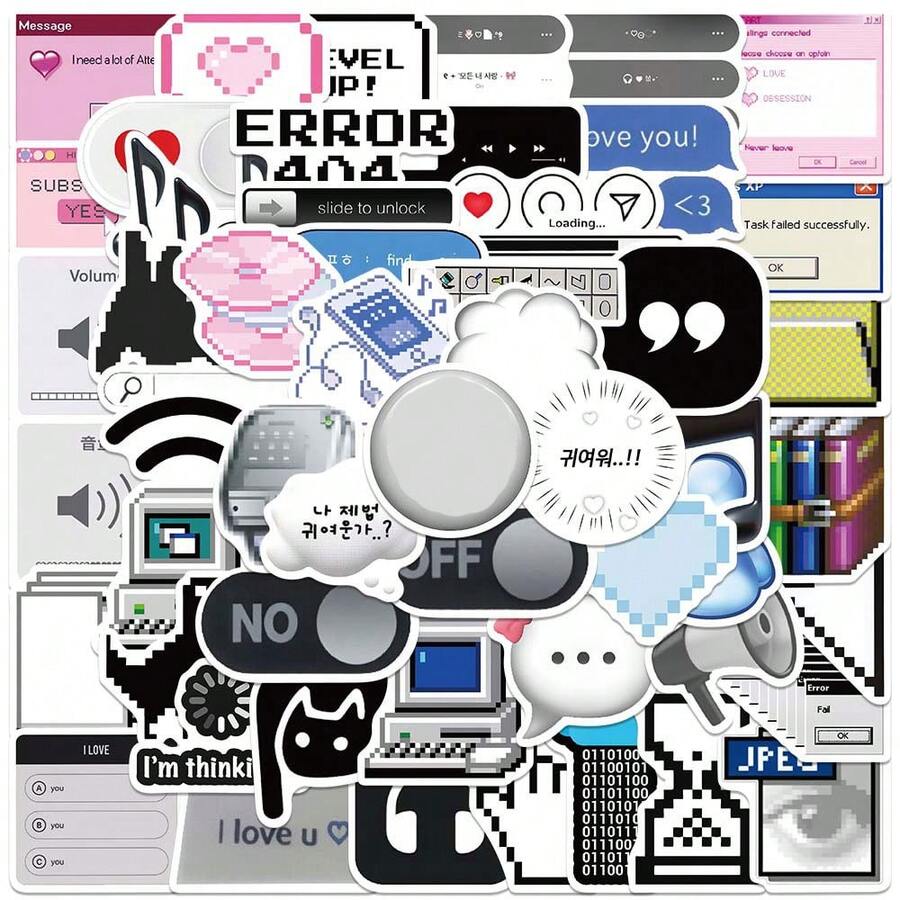 55 buah Stiker Ikon Komputer Vintage, Stiker Hacker, Stiker Gaya Retro 80-an 90-an, Cocok untuk Botol Minum, Komputer, Laptop, Ponsel, Koper, Buku Catatan, Kulkas, dan Lainnya