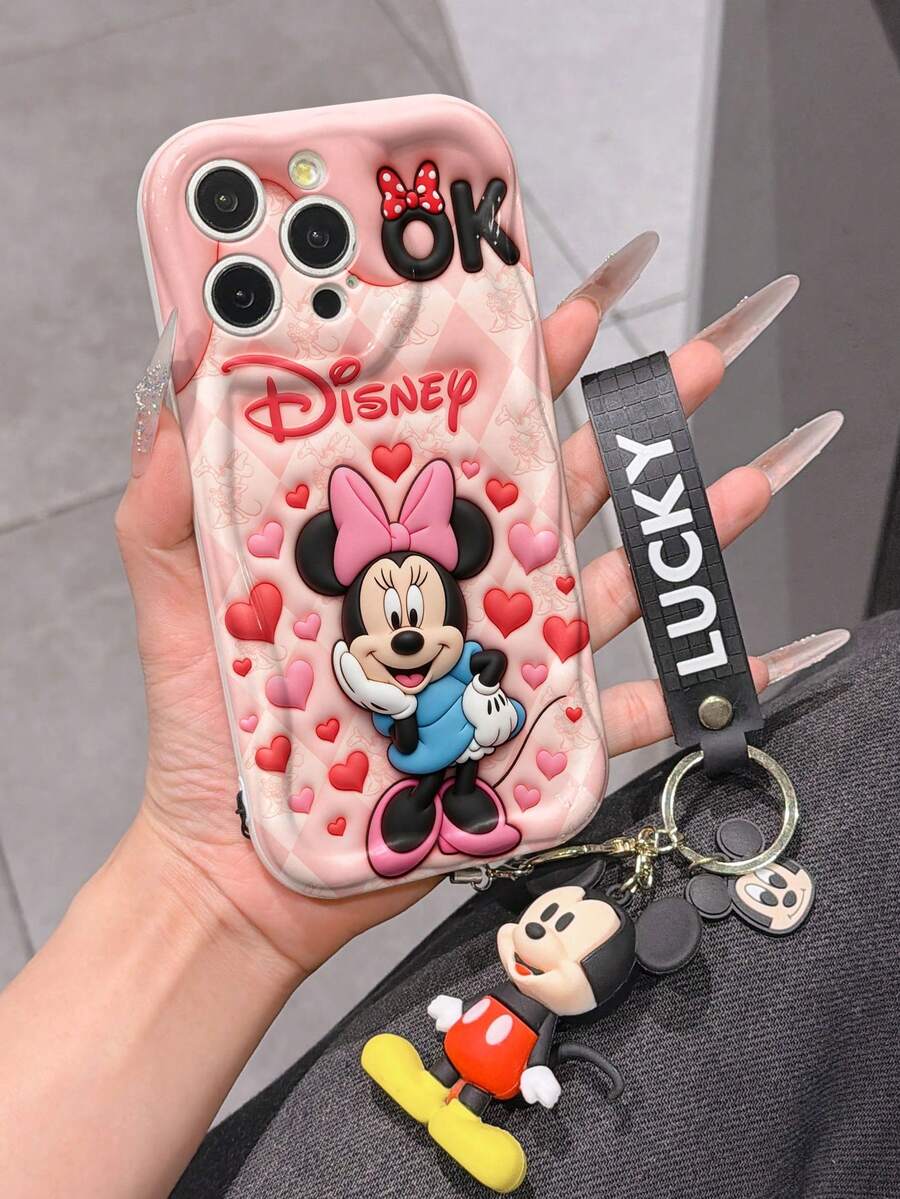 This Disney Mickey Mouse Lanyard Phone Case Is Fully Covered In TPU Material. It's Shockproof, Lightweight, And Compatible With IPhone17/16/11/13/15/15 Plus/15 Pro/15 Pro Max/12/14 Pro Max/11 Pro Max/12 Pro/12 Pro Max/13. This Phone Case Makes A Popular Birthday Gift Or Business Gift; It's Durable, Stain- And Fingerprint Resistant, And Suitable For Both Men And Women. The Set Also Includes A Mickey Mouse Phone Case And A Mickey Mouse Plush Bracelet. It's A Perfect Gift For Friends And Family. This Stylish Phone Case Is Fun, Lightweight, And Durable. IPhone17 Pro Max Phone Case, Minnie Mouse Phone Case. - trắng - Xem 1