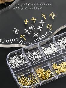 12 件套十字美甲饰品 - 金银合金 3D 美甲装饰，哥特式十字饰品，适用于亚克力指甲，朋克风美甲配件，DIY 美甲用品 - 彩色 - 查看 5