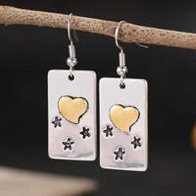Pendientes con colgante de estrella y corazón bicolor, joyería minimalista y elegante para mujeres, adecuada para uso diario, fiestas y vacaciones - Plateado - Ver 2