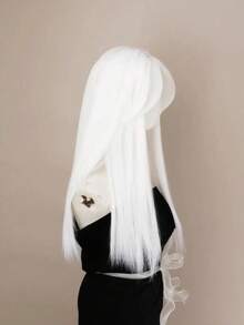26 Inch White Long Straight Synthetic Hair Wig With Bangs, Y2K, Goth And Punk Style Synthetic Wig Suitable For Women's Daily Wear And Cosplay, Halloween - Multicolor - View 5