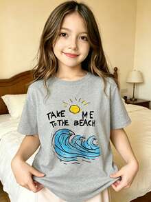 Take Me To The Beach T-Shirt For Girls - 灰色 - 查看 7