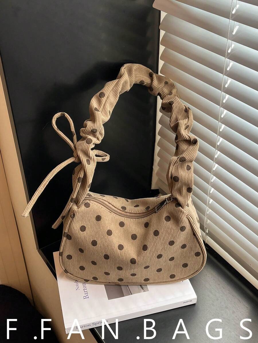 春夏新品 - 可爱碎花斜挎包,饰以丝带和蝴蝶结,轻便涤纶单肩包,适合通勤和旅行,黑白配色搭配粉色碎花图案,通勤包碎花轻便包 - 棕色 - 查看 1
