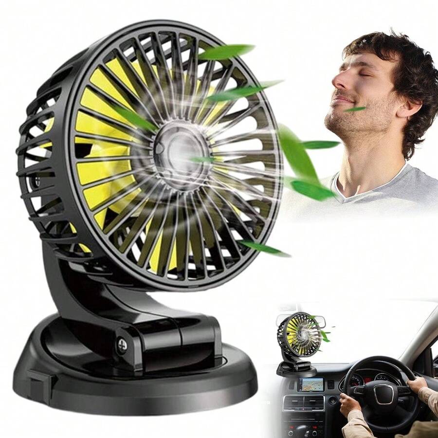 Autolüfter, 360° Drehung nach links und rechts, 180° Neigung nach oben und unten, geräuscharm und leistungsstarker Luftumwälzer, geeignet für SUVs, Wohnmobile, ATVs, Autokühlungsventilator. - A - Übersicht 1