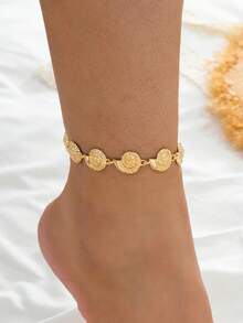 1 pieza Tobillera para mujer con diseño de nicho único, textura metálica dorada con forma de concha, accesorio versátil para vacaciones de verano en la playa - Amarillo Oro - Ver 1