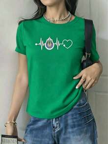 2026 Heartbeat With Shield That Symbolizes The Infinite Passion For Football And The Love That Makes Every Heart Vibrate, Showing Strength, Unity And Mexican Pride. Women's T-Shirt 100% Cotton 220g Cool100% Cotton - 綠色 - 查看 1