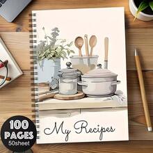دفتر وصفات مطبخ مجلد بحلزون - دفتر طبخ أنيق وبسيط بتصميم أدوات الطبخ باللون الباستيل، تخزين الوصفات المحمولة، 50 صفحة، مما يجعله هدية مثالية للطهاة المنزليين، مناسب لتخطيط الوجبات وتجميع الوصفات - E - مشاهدة 3