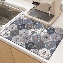 1 pieza Estera de secado de platos absorbente con patrón floral de diamante vintage, decoración del hogar, apta para máquina de espresso, fregadero, grifo, baño, accesorios de cocina - Multicolor - Ver 8