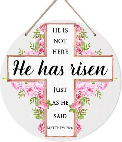 He Is Risen Easter Decor, Bible Verse Easter Wreaths Front Door Porch, Christian Religious Resurrection Door Hanger Sign, Welcome Spring Rustic Wooden Hanging Decorations, 01
