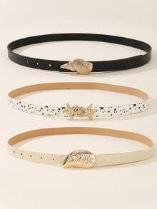 shvovn 3 Piecesbelt Set For Vacation, Beach, Leisure, Dating, And Gatherings, Suitable For All Seasons And Casual Wear - Multicolor - View 5