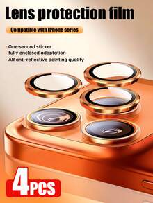 Yezodawee 4 piezas Anillos protectores de lente de cámara de metal naranja, ajuste perfecto, película de lente circular de cámara trasera, compatible con iPhone 17 Pro Max/17 Air/16 Pro Max/16 Pro/16 Plus/16/16E/15/14/13 Mini/12/11 - 4 piezas - Ver 1