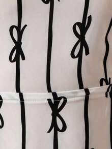 MEXChiquease Vestido de tirantes sin mangas con encaje y cordones en la parte delantera, con estampado de lazo jacquard para mujerMEX TIEJ - Blanco y Negro - Ver 3