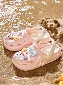 1 Pair Summer Kids Cartoon Breathable Sandals, Unisex Soft Bottom Anti-Slip Beach Shoes - Pink - View 3