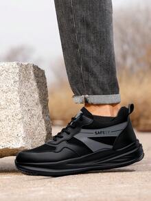Men's Professional Anti-Smash Anti-Puncture Safety Shoes, Wide Fit For Wide Feet, Sports Series Rubber Sole Lightweight And Stylish, Suitable For All Seasons - Black - View 4