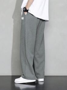 1pc Tween Boys Minimalist Casual Sports Outdoor Waffle Straight Leg Pants, School Season, Collegiate Style, Spring/Autumn - Dark Grey - View 2