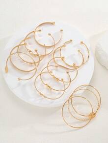 8pcs/Set Fashionable Minimalist Elegant Vintage Geometric Twisted Beaded Layered Circle Cuff Bracelet Set, Suitable For Holiday, Party, Date, Gift, Daily Wear - Yellow Gold - View 3