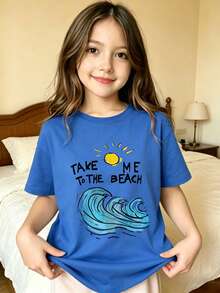 Llévame a la playa Camiseta para niña - Azul - Ver 7