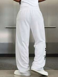 Modcrash Men's Loose Casual Sports Sweatpants With Pattern Print, Long Casual Trousers - White - View 4