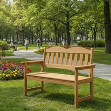 Banco de patio de madera de poli al aire libre, jardín de 2 asientos en piedras para porche, patio, parque y patio trasero - Natural - Ver 5