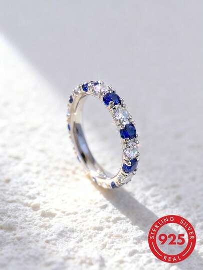 1pc Fashionable Rhinestone Decorated Ring, Women's 925 Sterling Silver Thin Band Ring, Thumb Ring, Exquisite Jewelry Gift