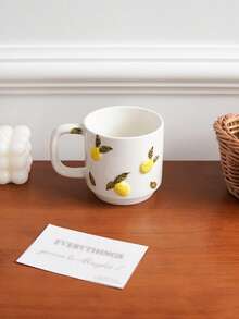 1pc 350ml Cherry-Patterned Ceramic Coffee Cup With Relief Design; Hand-Painted Daisy And Lemon Mug; Exquisitely Designed And Stylish; Ideal For Home Decor And Everyday Use; Perfect For Latte Art In Restaurants And Cafes; Excellent Gift Choice; - Multicolor - View 11