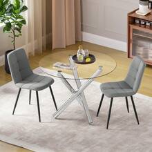 Jooli H Modern Upholstered Dining Chairs Set, Grey Linen Fabric Kitchen Chairs With Black Metal Legs For Dining Room, Kitchen - Grey Linen Fabric - View 7