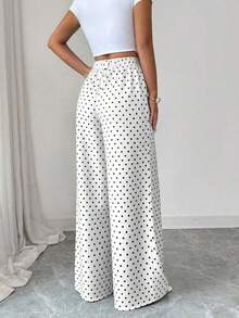 Nuevos pantalones culotte de talle alto con estampado de lunares para primavera/verano, estilo elegante adecuado para uso diario y laboral, temporada de graduación, festival de música vintage, carrera de Derby, Día de la Independencia - Blanco y Negro 2 - Ver 7