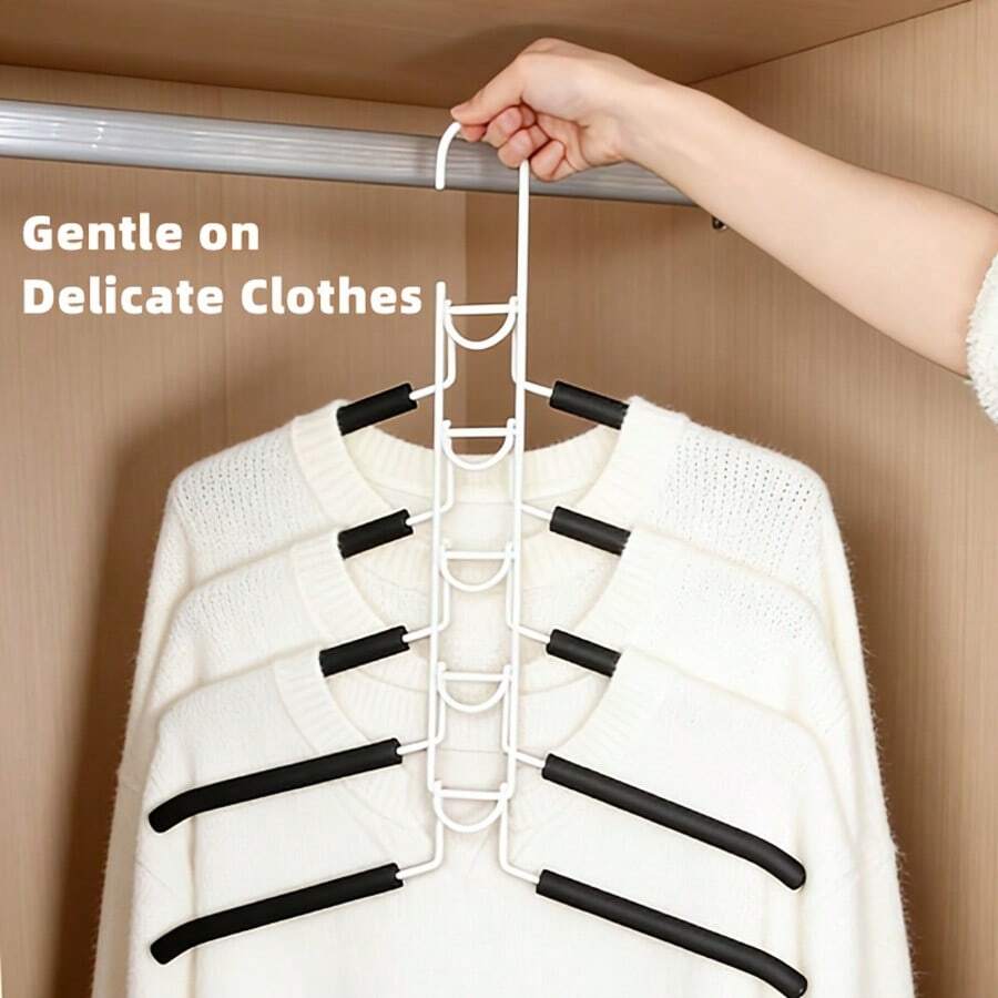 5pcs Multi-Functional Folding Clothes Hanger With Multiple Hanging Slots For Suits, Skirts, Sweaters, Shirts, Jackets, Compact Space-Saving Organizer & Storage Solution For Bedroom Closet - View 1