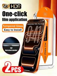 Yezodawee 2片裝 4K Ultra HD 高光強化玻璃螢幕保護貼，適用於 iPhone DUO/18Pro Max/18Pro 7/17 Pro/17 Pro Max/17 Air/16e/16/16 Pro Max/16 Plus/15 Pro Max/14/13/12 Mini/11 XR X XS Max，一鍵貼合，全螢幕覆蓋，邊緣保護，防指紋，耐用，附工具 - 無色 - 查看 1