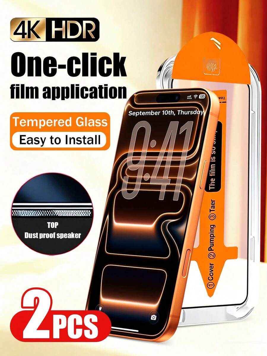 Yezodawee 2片裝 4K Ultra HD 高光強化玻璃螢幕保護貼,適用於 iPhone DUO/18Pro Max/18Pro 7/17 Pro/17 Pro Max/17 Air/16e/16/16 Pro Max/16 Plus/15 Pro Max/14/13/12 Mini/11 XR X XS Max,一鍵貼合,全螢幕覆蓋,邊緣保護,防指紋,耐用,附工具 - 無色 - 查看 1