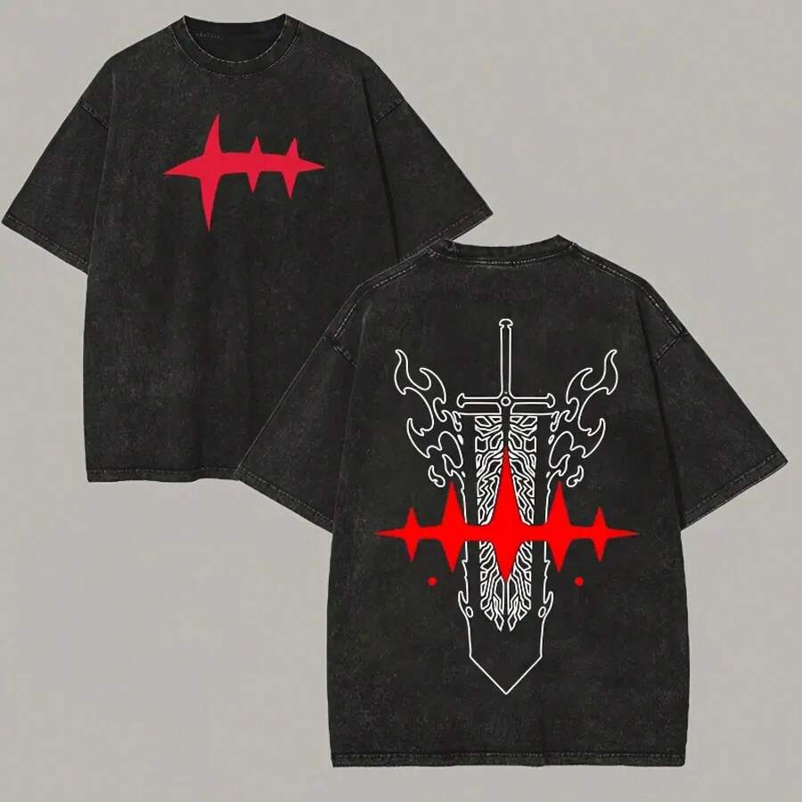 Camiseta Unisex Lavada con Estampado de Black Clover Asta6 C64R - Negro - Ver 1