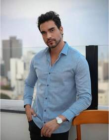Shirt In 100% Cotton Flamed Fabric With A Linen-Like Look. Fine Fabric. - Blue - View 5