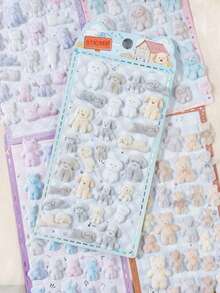 3d Flocked Stickers Kawaii Flocking Animals Rabbit Bear Unicorn 3D Relief Stickers Scrapbooking Diy Stationery Sticker Cute School Supplies Gift - 彩色 - 查看 3