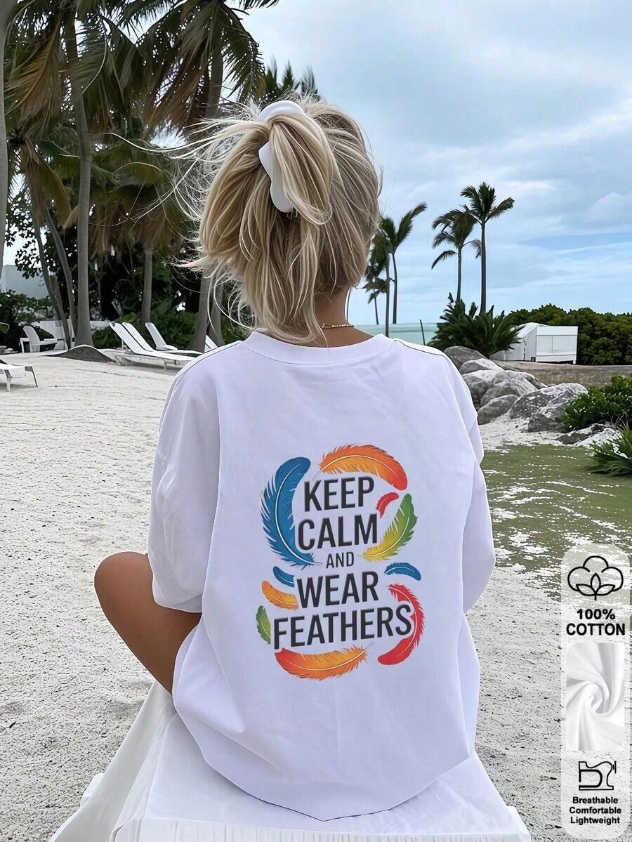 New Arrival Spring/Summer 2026: 100% Pure Cotton T-Shirt, Custom French Text Design, Relaxed Fit & Oversized In White For Women, Perfect For Street Style Or Everyday Wear. - White - View 1