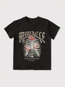[Camiseta Punk Gótica para Niños] Camiseta Y2K Punk Edgy Gótica para Niños - Estilo Punk Oscuro, Manga Corta de Verano, Cuello Redondo, Top Casual para Niños, Lavable a Máquina, Ropa Cómoda para Conciertos y Actividades al Aire Libre, Envío gratuito - Negro - Ver 11