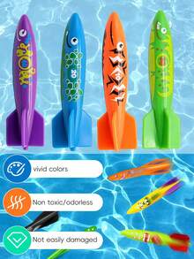 12pcs/Set Fun Cartoon Print Diving Rockets, Streamlined Glide & Sink Torpedoes, Pool Breath-Holding Training & Water Play Toys, Summer Water Fun Essentials! High Elasticity & Durable Diving Rockets, Pool Throwing Interactive Fun Toys - Multicolor - View 7