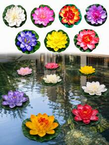 7件組人造漂浮水蓮花,多色仿生蓮花花束含蓮葉,防水泡沫牡丹花裝飾,逼真水景裝飾,適用於池塘、游泳池、水族箱、魚缸、婚禮場地佈置及夏季花園裝飾 - 彩色 - 查看 2