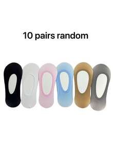 10 paires de chaussettes invisibles transparentes de couleurs aléatoires pour femmes, confortables et respirantes - Multicolore - Voir 6