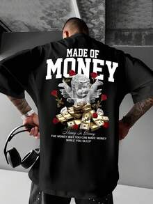 Men's Crew Neck T-Shirt, Loose Fit, With Urban Print - Black - View 1