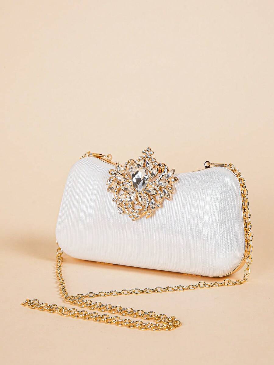 Luxury Rhinestone Evening Bag, Charming, Elegant And Exquisite Small Square Rhinestone Decorated Clutch, Suitable For Parties And Banquets - White - View 1