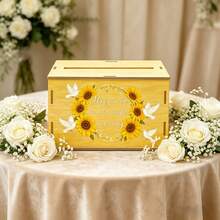 Wooden Card Box With Blessing Message, Heart-Shaped Gift Box For Party, Desktop Decor, Wedding, Birthday, Newlywed, Storing Invitation Cards And Envelopes, Holiday Party, Family Gift - Multicolor - View 4
