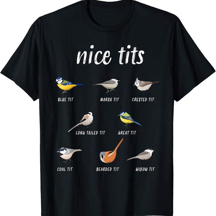 Nice-TitsD Funny Bird Watching Gift Birder Men Dad T-Shirt - Black - View 1