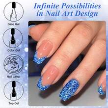 FOUR LILY 1 Bottle Blue Fluorescent Reflective Glitter Gel Nail Polish, 10ml Fluorescent Color Sparkling Sequin Dark Laser Gel Nail Polish, Suitable For Summer Nails, Semi-Permanent Soak-Off UV Gel Nail Polish, Nail Art DIY Home And Salon Use - 藍色 - 查看 5