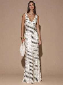 fsvsSHEIN  Vestido de tirantes con escote en V profundo y espalda descubierta, de unicolor amarillo/crema, de estilo minimalista y sexy, adecuado para fiestas, cócteles, ocasiones formales, dama de honor, cumpleaños, Navidad y casual de negociossdvs KE52 - Blanco 2 - Ver 5