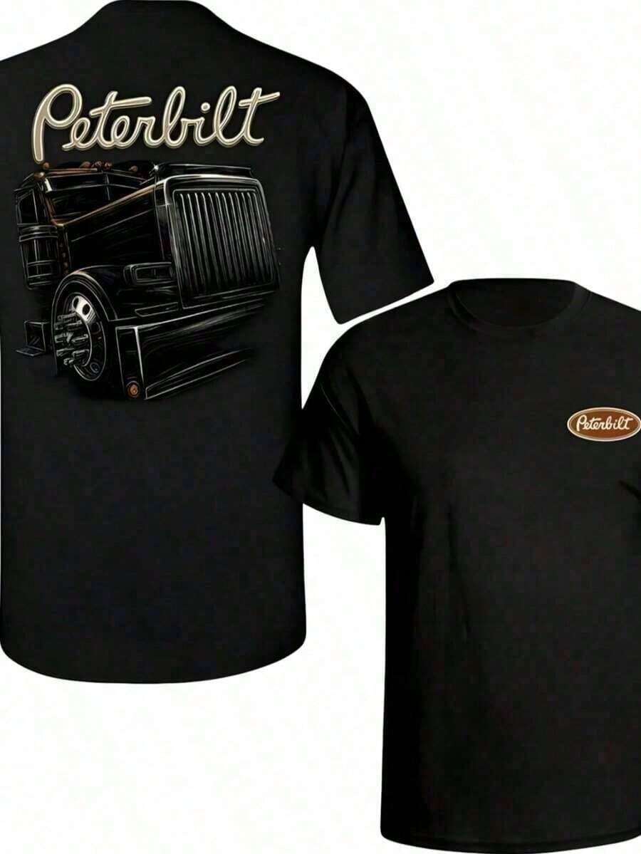 Printed Cotton T-Shirt, Men's Plus Size Clothing, Pure Cotton T-Shirt For Men, Men's Apparel, Graphic Tee, Peterbilt Truck T-Shirt – Bold Semi-Truck Graphic Tee For Truckers And Truck Lovers, Classic Big Rig Logo Tee, Perfect Gift For Peterbilt Enthusiasts, Drivers, And Transport Fans. Summer Sets, Streetwear, Y2K, Men's Oversized Shirt, Summer Tops - 黑色 - 查看 1