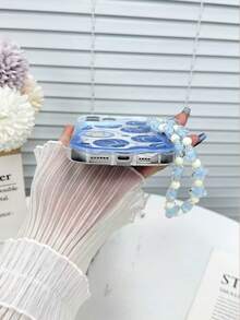 1pc Cream Textured Wavy Edge Blueberry Painted Thick Shockproof Painted Phone Case With Decorative Beaded Bracelet, Compatible With IPhone 16/11/16pro/16plus/16promax/16e/15Promax/13/14/12/XS/XR/7G/8P, Galaxy S25/S25PLUS/S25 Ultra/A16/A36/A26/A56/A50/A12/A32/A52/A72/A51/A21S/A13/A14/S24/S24PLUS/S24Ultra,S22/A52/A53/A54/A55S23/, 11/12Pro/12/12X/13Pro/14Pro/15Pro/, 10/9/Note9/12c/Note11pro/Note8Pro - Multicolor - View 5
