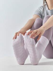 Women's Anti-Slip Yoga Crew Socks, Full-Grip Pilates Socks, Breathable Cotton Socks For Barre & Workout - Multicolor - View 1