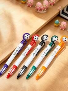 Customized LOGO Text 5pcs/10pcs/20pcs, Push-Button Plastic Ballpoint Pen With Bouncing Soccer Design, Create Exclusive Stationery. The Pen Barrel Is Made Of High-Quality Plastic Material, Paired With A Realistic Soccer-Shaped Pen Tip, With A Novel And Interesting Design, Bright And Eye-Catching Colors, Suitable For Both Study And Office Use. Classroom Notes - Multicolor - View 2